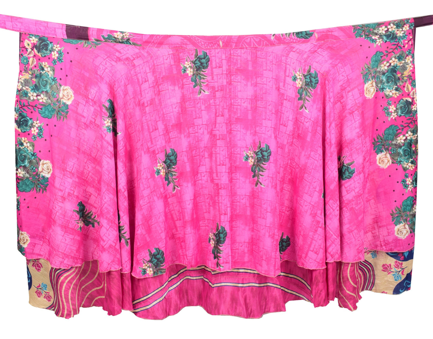 Sushila Vintage Art Silk Saree Magic Wrap Reversible Skirt Beach Dress Magenta