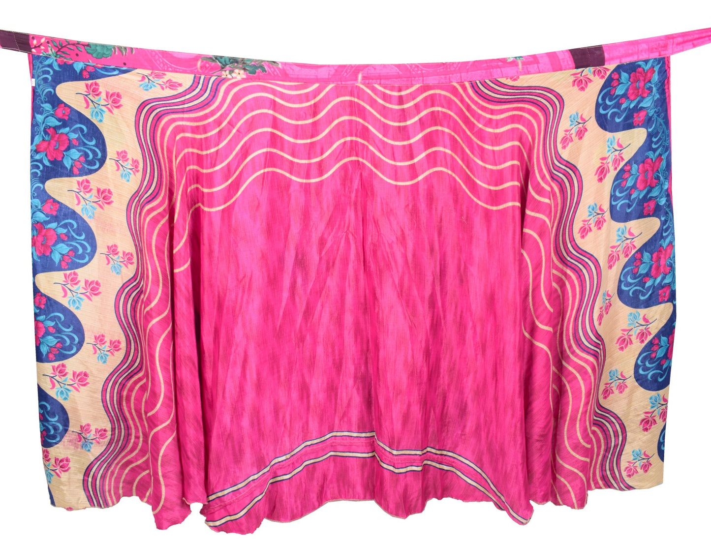 Sushila Vintage Art Silk Saree Magic Wrap Reversible Skirt Beach Dress Magenta