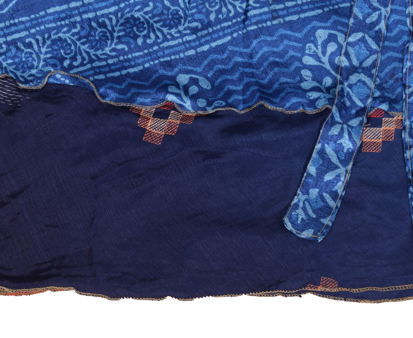 Sushila Vintage Art Silk Saree Magic Wrap Reversible Skirt 2 Layer Blue Dress