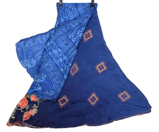 Sushila Vintage Art Silk Saree Magic Wrap Reversible Skirt 2 Layer Blue Dress