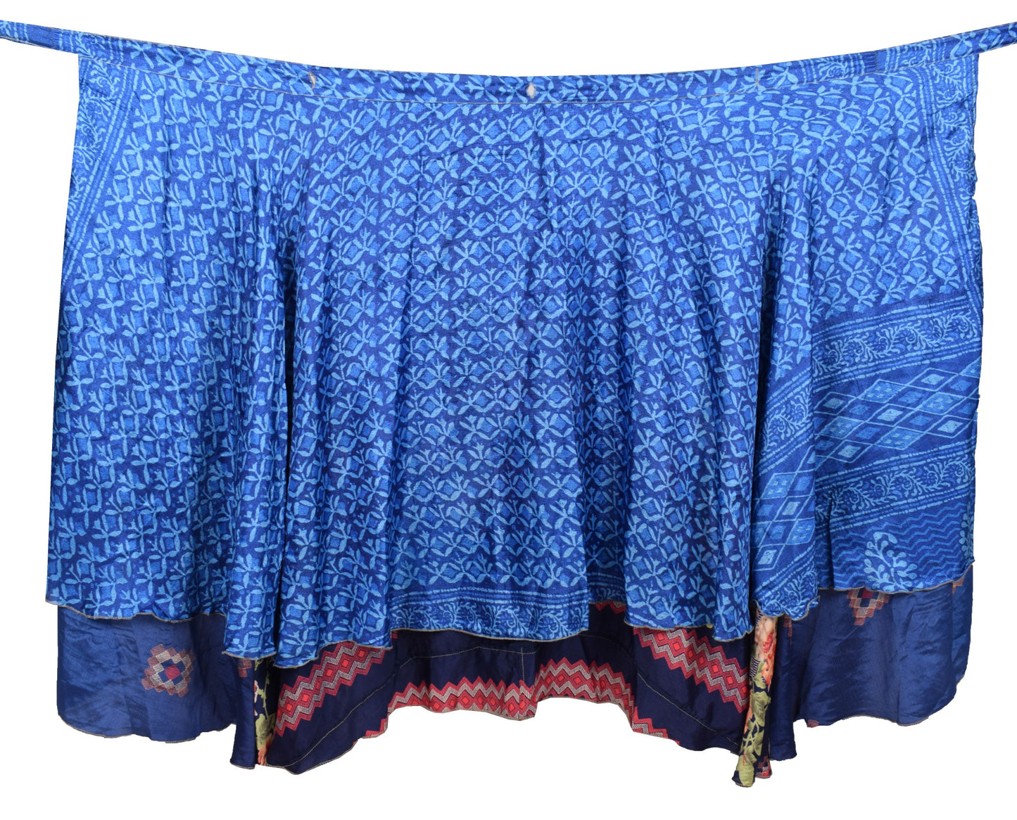 Sushila Vintage Art Silk Saree Magic Wrap Reversible Skirt 2 Layer Blue Dress