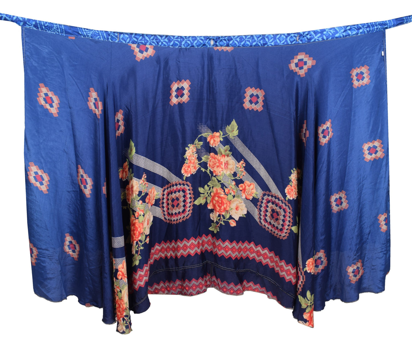 Sushila Vintage Art Silk Saree Magic Wrap Reversible Skirt 2 Layer Blue Dress