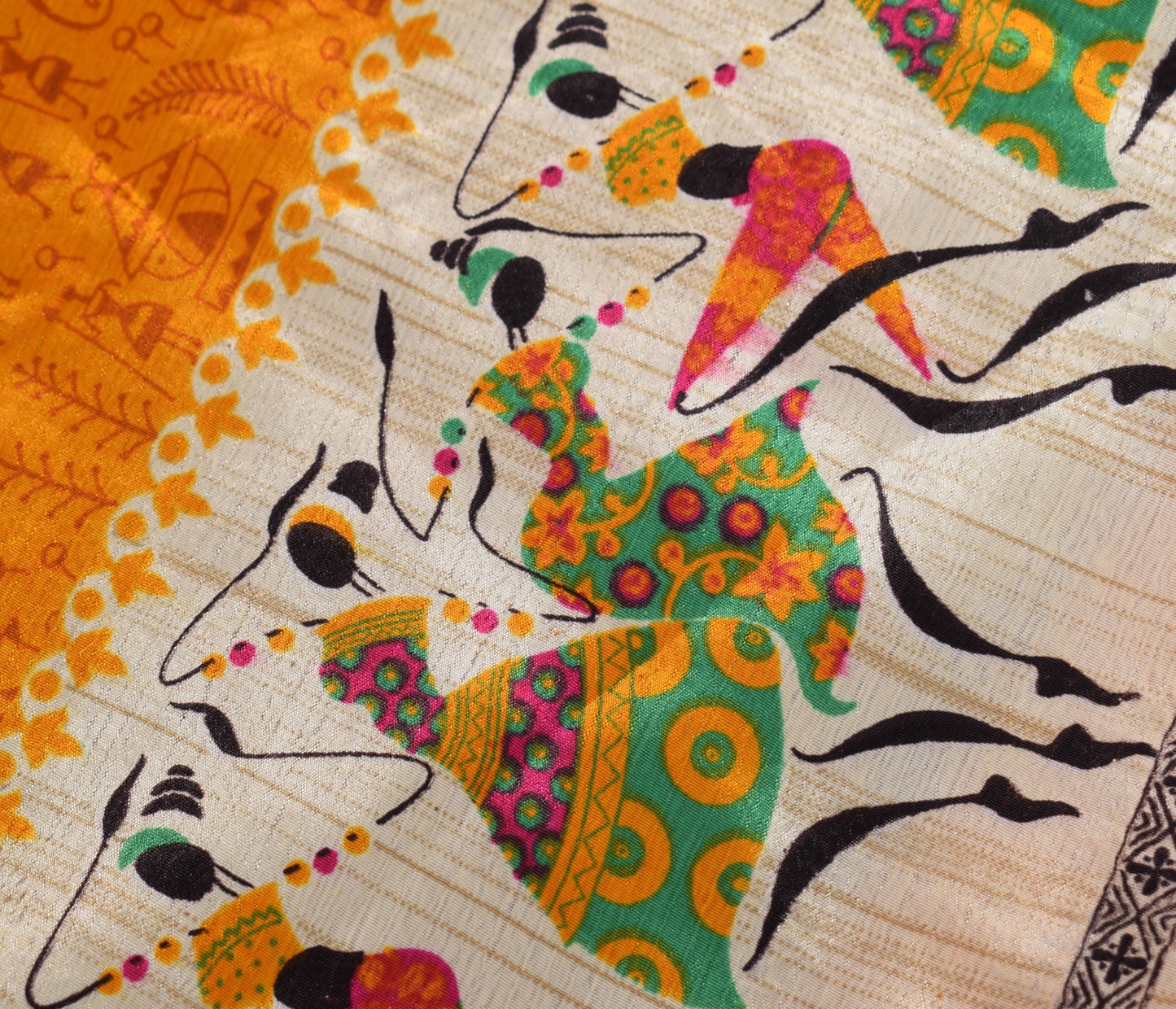 Sushila Vintage Art Silk Saree Magic Wrap Reversible Skirt Mustard Bird Beach Dress