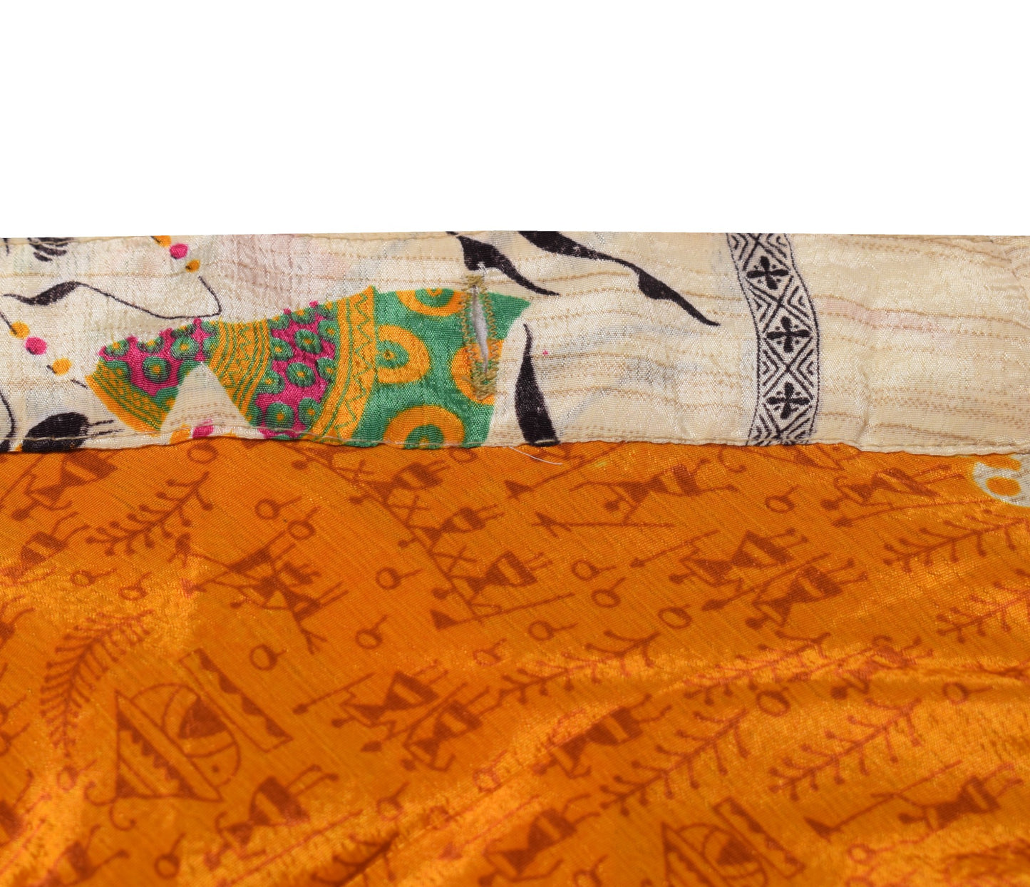 Sushila Vintage Art Silk Saree Magic Wrap Reversible Skirt Mustard Bird Beach Dress