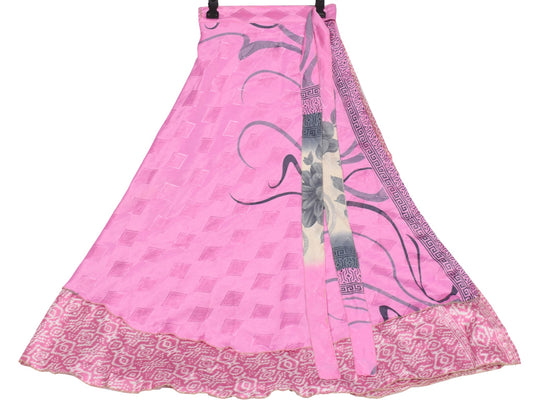Sushila Vintage Art Silk Saree Magic Wrap 2 Layer Pink Reversible Skirt Beach Dress
