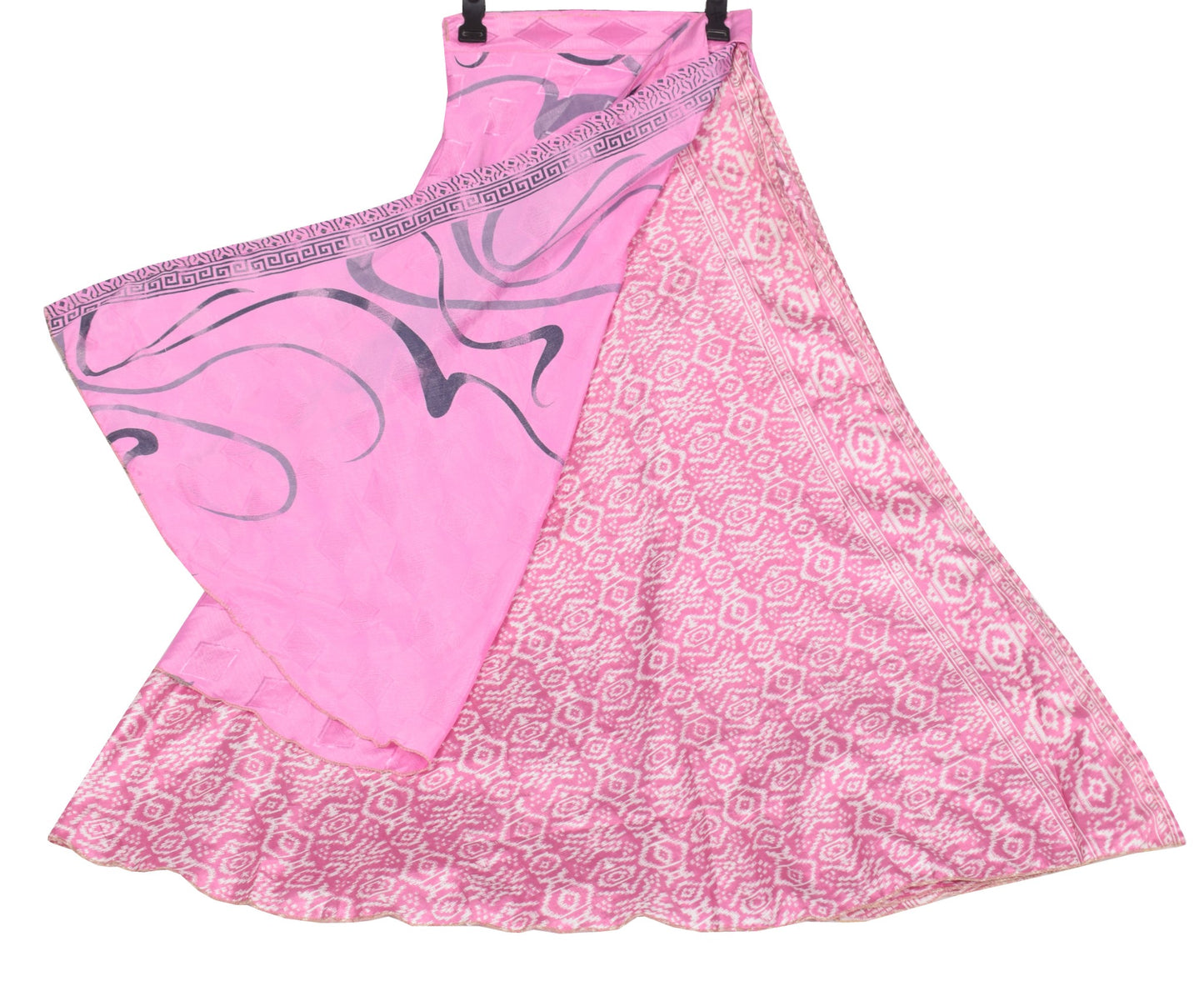 Sushila Vintage Art Silk Saree Magic Wrap 2 Layer Pink Reversible Skirt Beach Dress