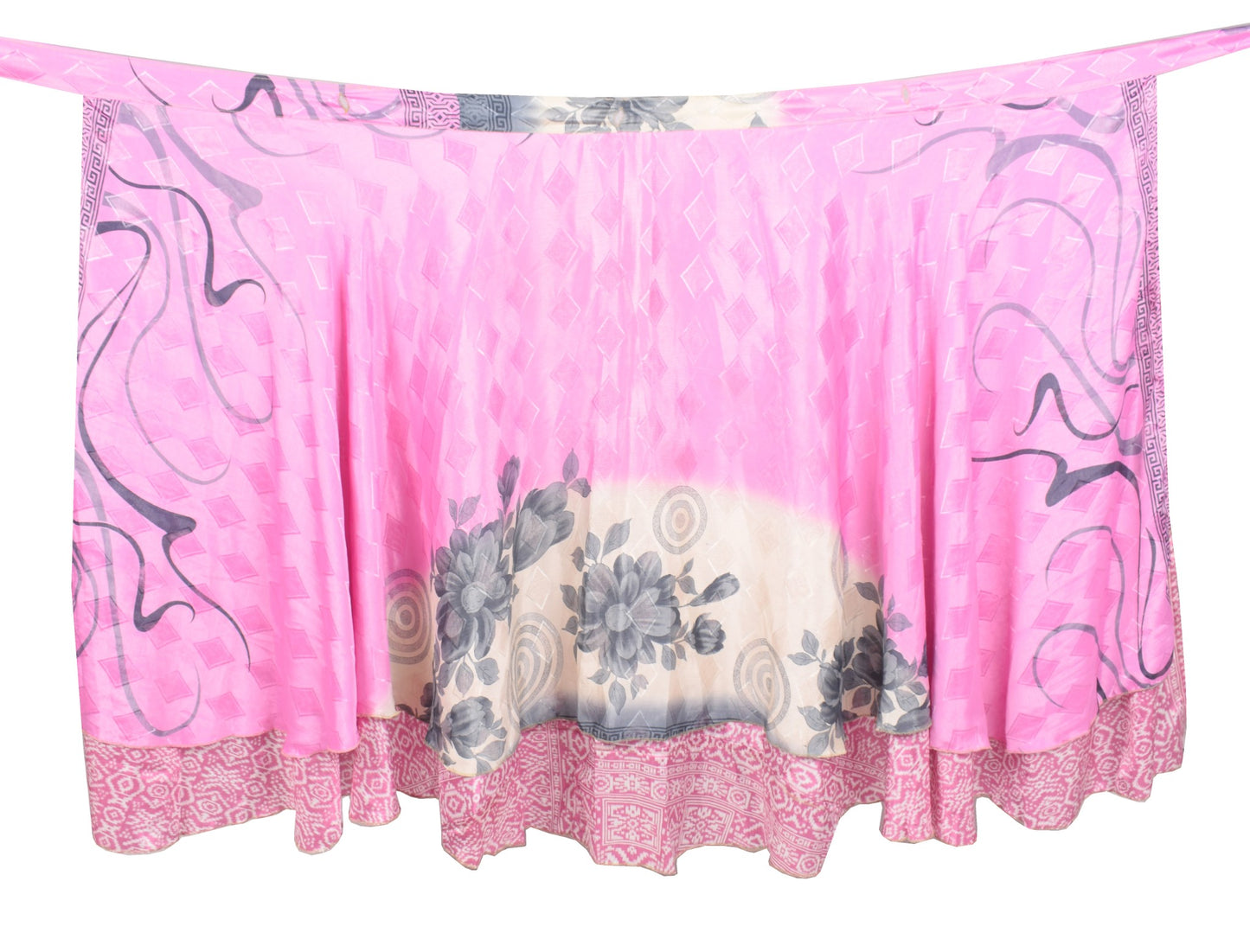 Sushila Vintage Art Silk Saree Magic Wrap 2 Layer Pink Reversible Skirt Beach Dress