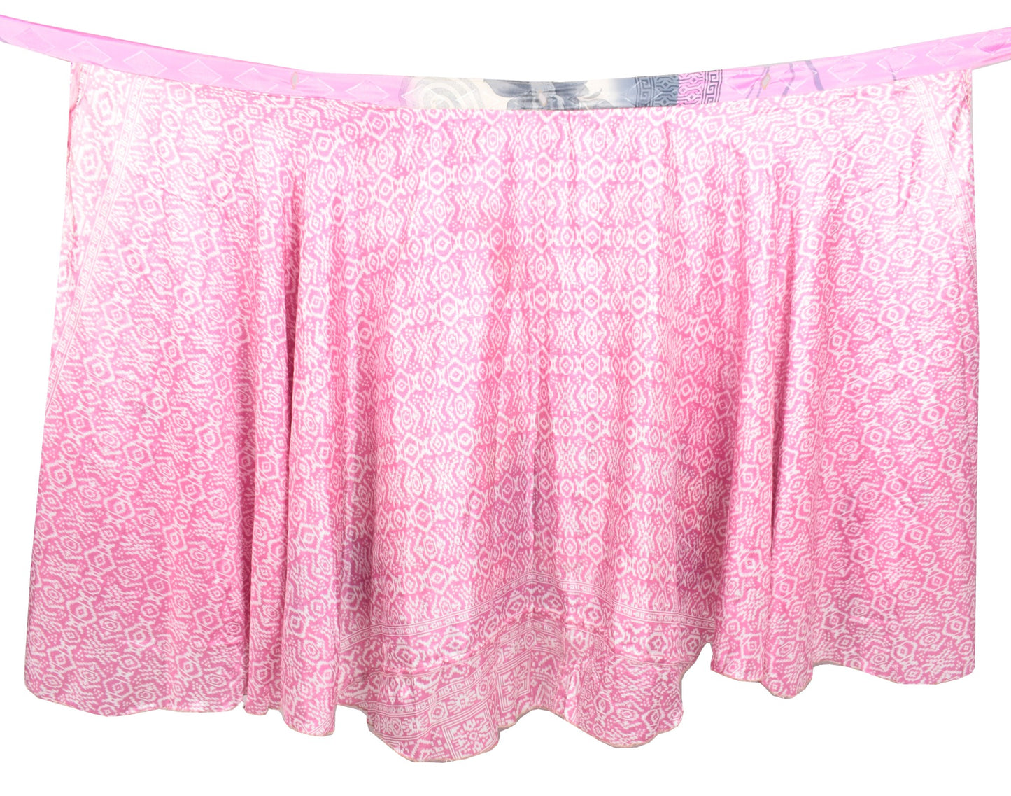 Sushila Vintage Art Silk Saree Magic Wrap 2 Layer Pink Reversible Skirt Beach Dress