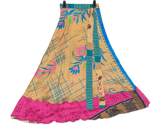 Sushila Vintage Art Silk Saree Magic Wrap Reversible Skirt Magenta Beach Dress
