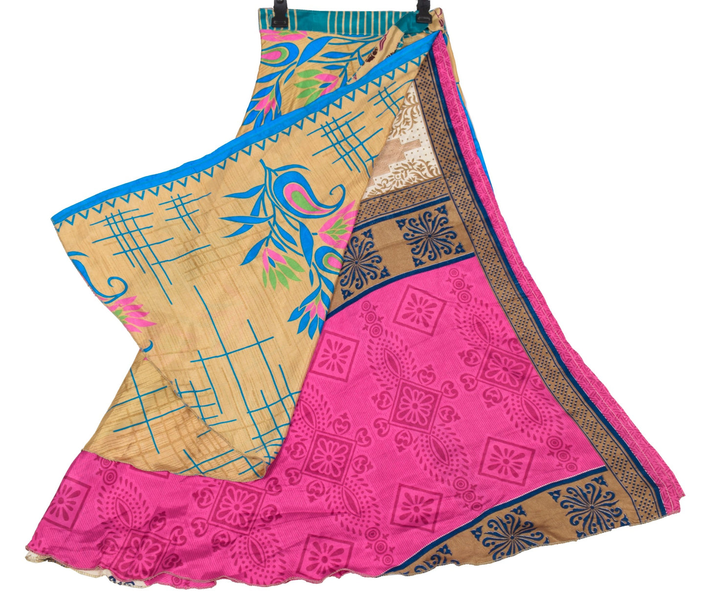 Sushila Vintage Art Silk Saree Magic Wrap Reversible Skirt Magenta Beach Dress