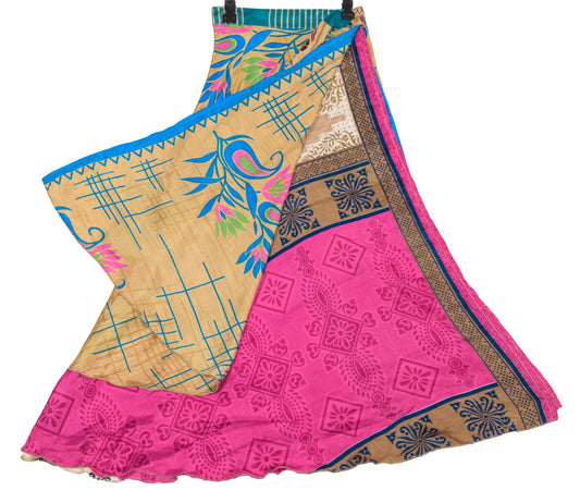 Sushila Vintage Art Silk Saree Magic Wrap Reversible Skirt Magenta Beach Dress