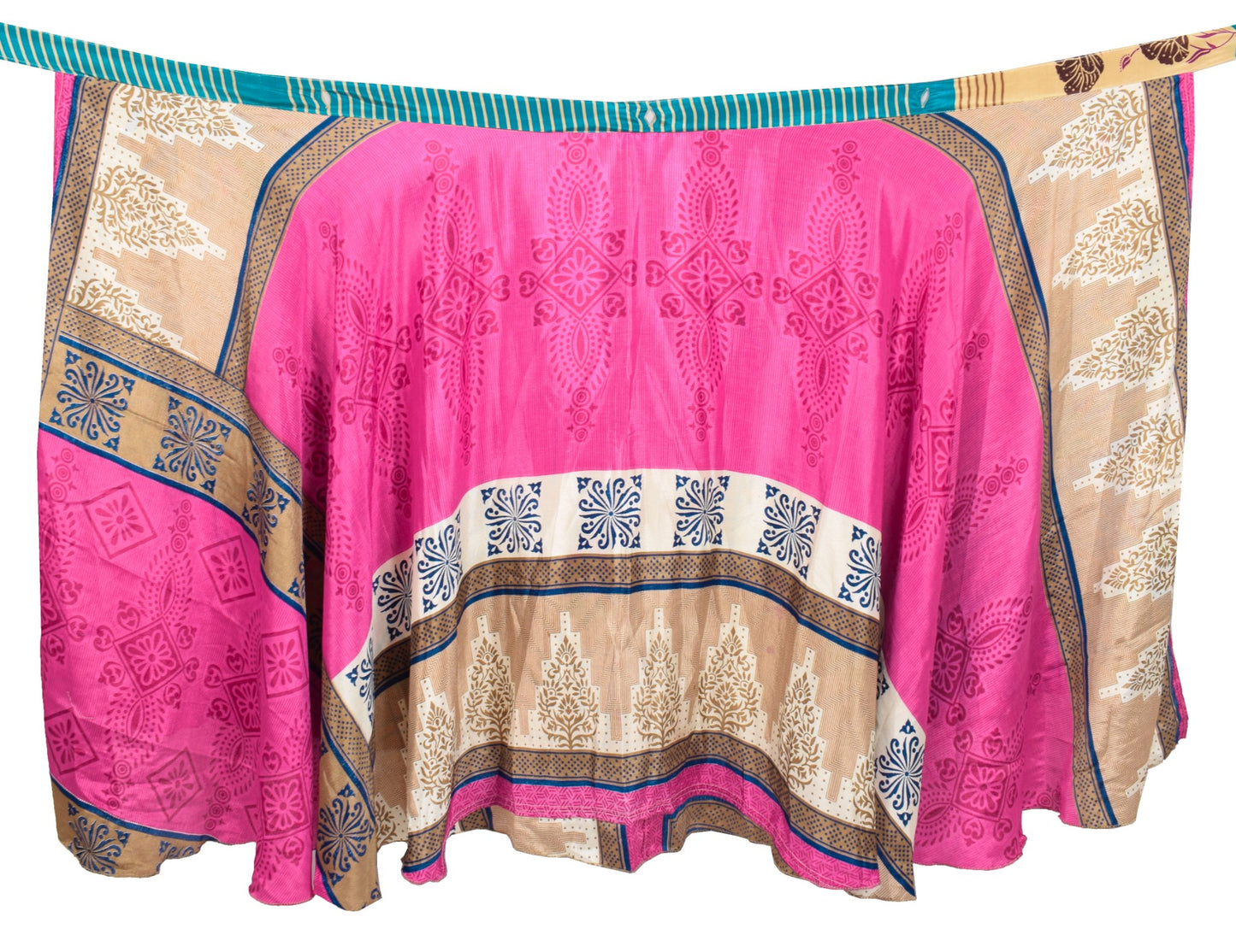 Sushila Vintage Art Silk Saree Magic Wrap Reversible Skirt Magenta Beach Dress