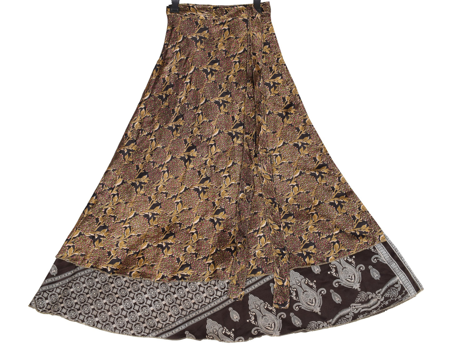 Sushila Vintage Silk Saree Magic Wrap Dark Brown Reversible Skirt Beach Dress