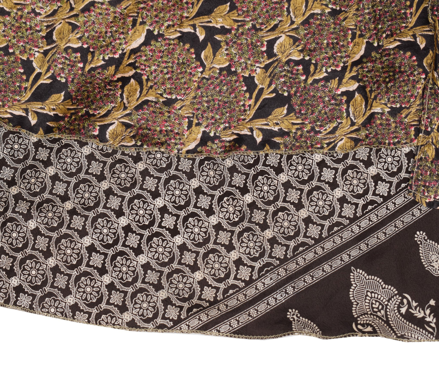 Sushila Vintage Silk Saree Magic Wrap Dark Brown Reversible Skirt Beach Dress