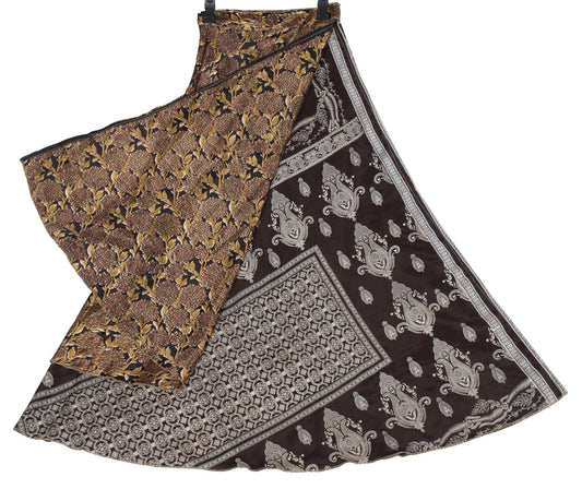 Sushila Vintage Art Silk Saree Magic Wrap Dark Brown Reversible Skirt Beach Dress