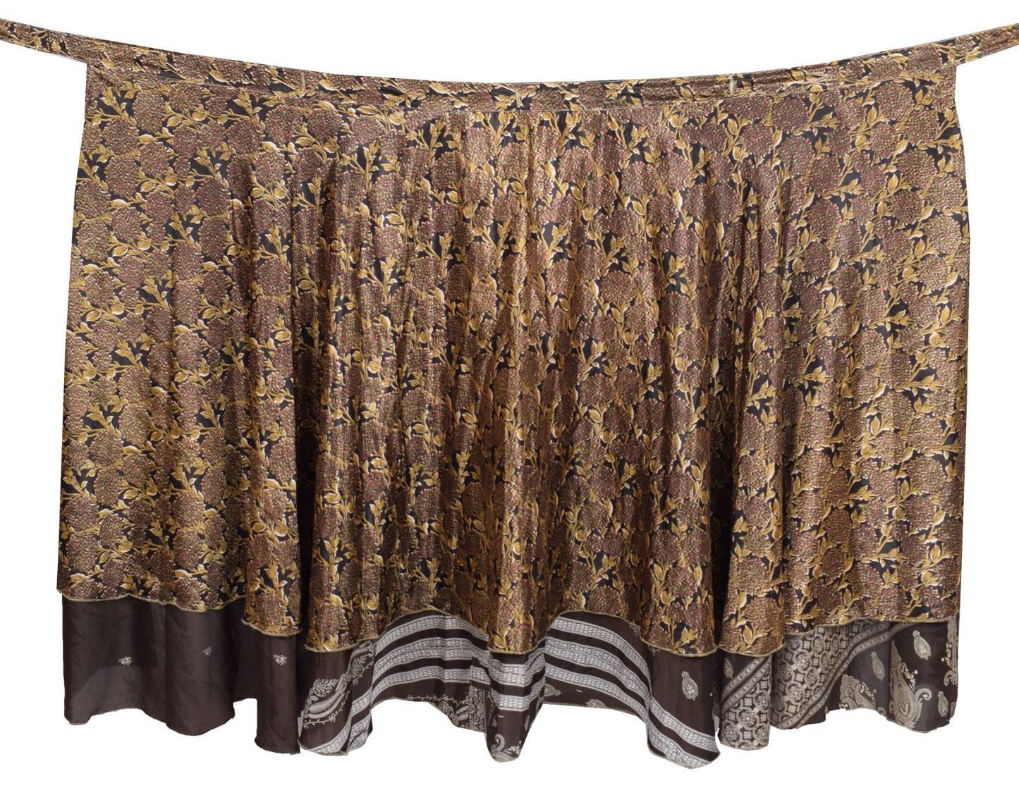 Sushila Vintage Silk Saree Magic Wrap Dark Brown Reversible Skirt Beach Dress