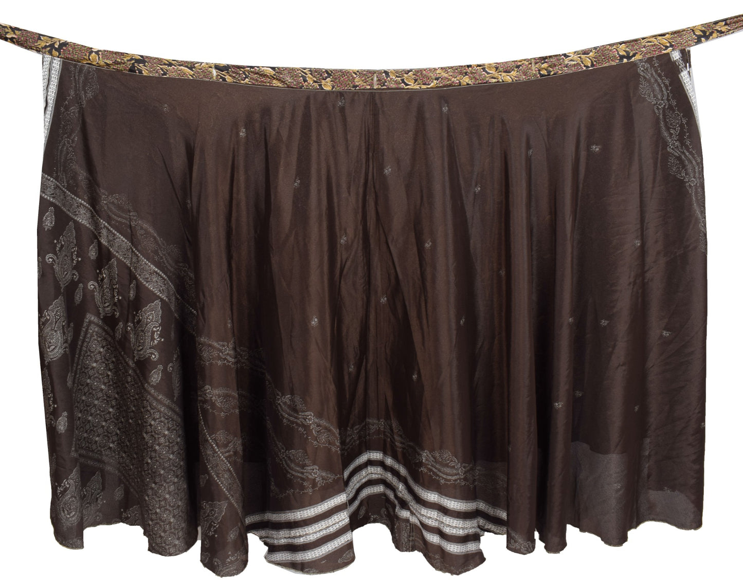 Sushila Vintage Silk Saree Magic Wrap Dark Brown Reversible Skirt Beach Dress