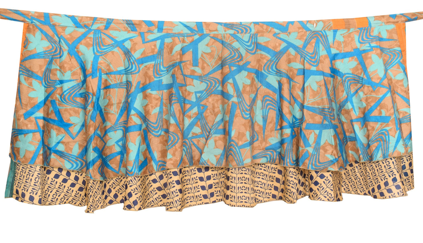 Sushila Vintage Cream Mini Wrap Magic Skirt Indian Art Silk Reversible Beach Dress
