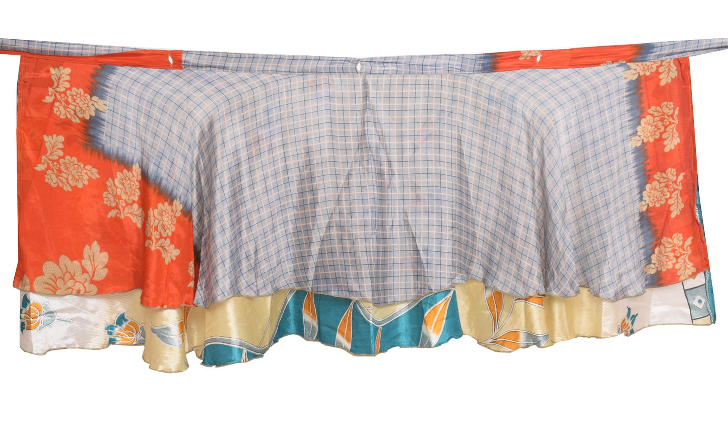 Sushila Vintage Gray Mini Wrap Magic Skirt Art Silk Saree Reversible Beach Dress