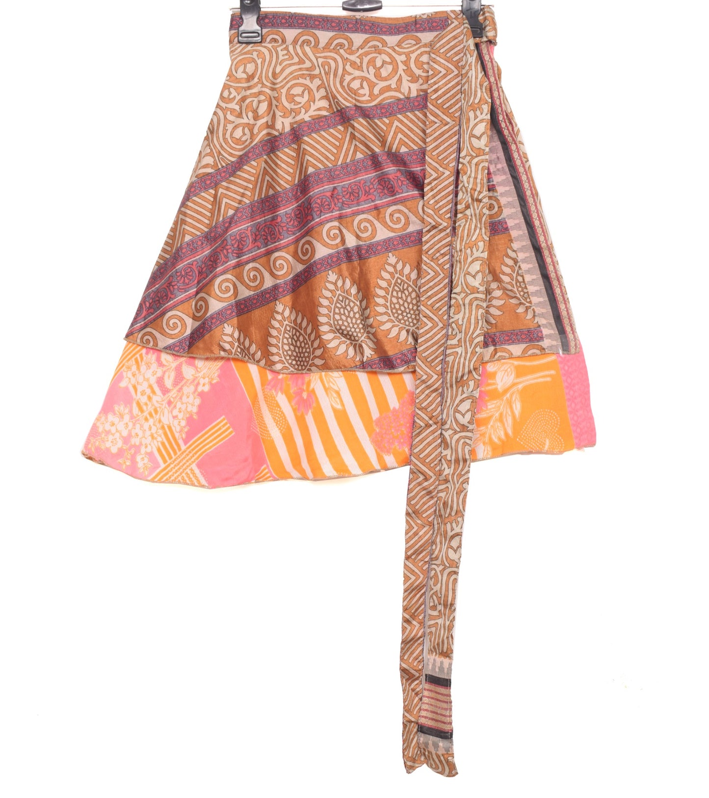 Sushila Vintage Pink Mini Wrap Magic Skirt Saree Reversible Art Silk Beach Dress 22"
