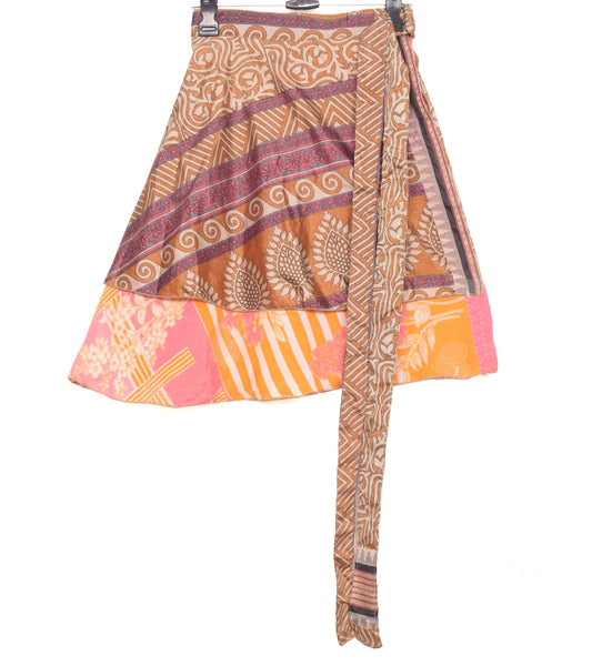 Sushila Vintage Pink Mini Wrap Magic Skirt Saree Reversible Art Silk Beach Dress 22"