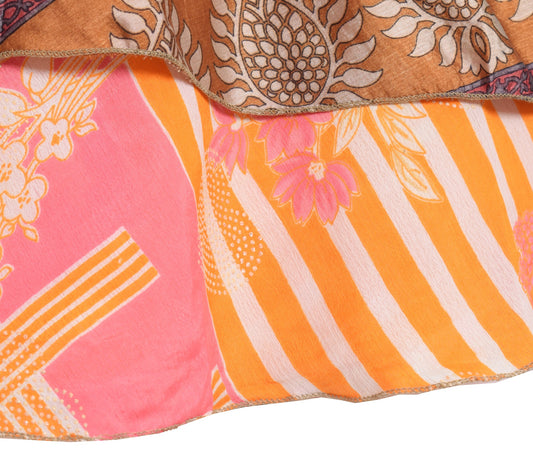 Sushila Vintage Pink Mini Wrap Magic Skirt Saree Reversible Art Silk Beach Dress 22"