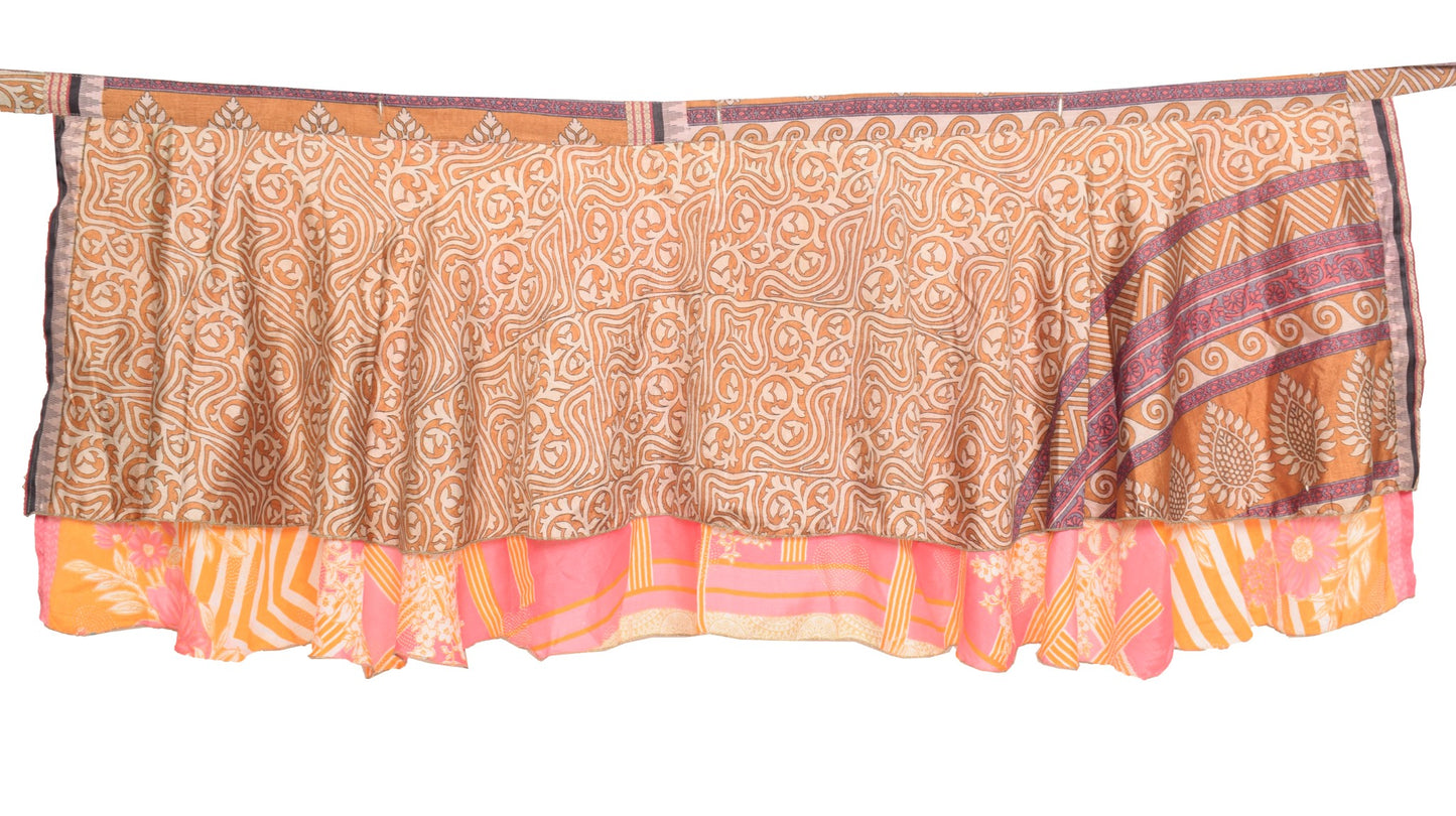 Sushila Vintage Pink Mini Wrap Magic Skirt Saree Reversible Art Silk Beach Dress 22"
