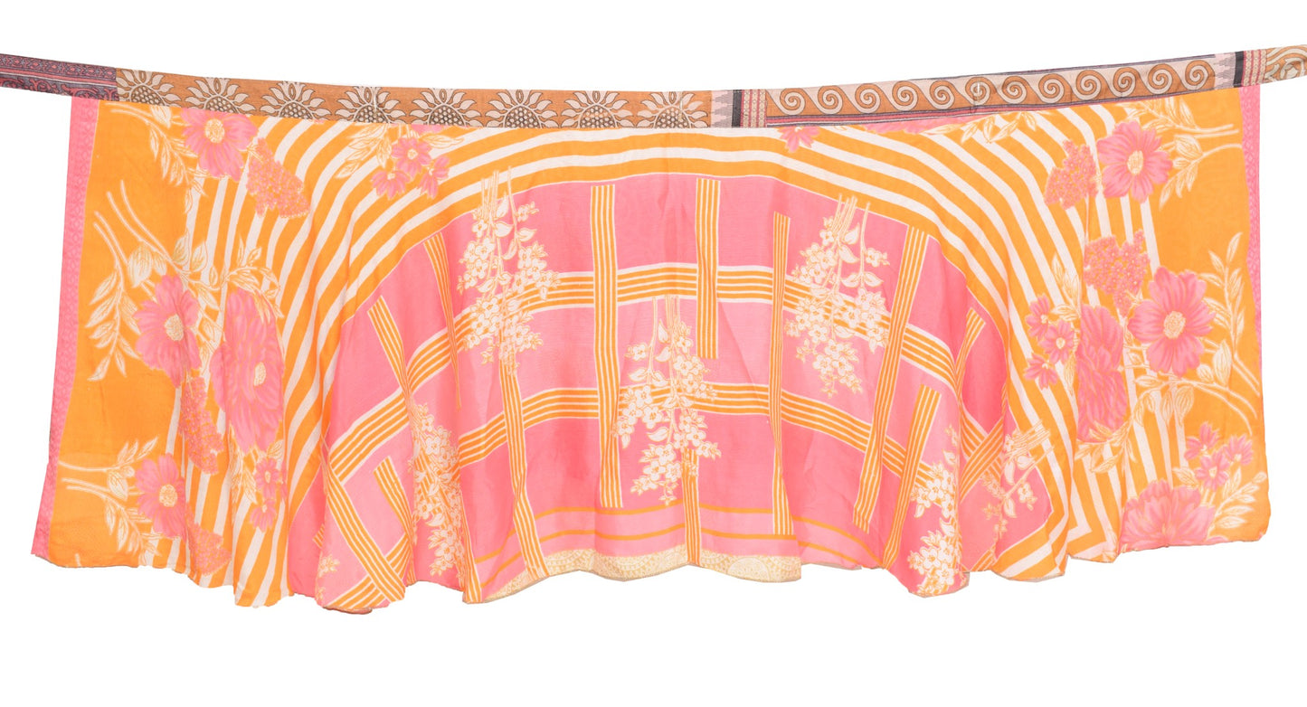 Sushila Vintage Pink Mini Wrap Magic Skirt Saree Reversible Art Silk Beach Dress 22"