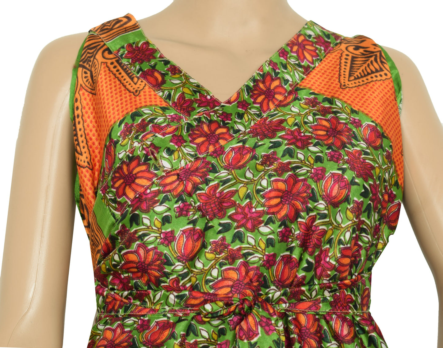 Sushila Vintage Mini Wrap Magic Skirt Saree Green Reversible Art Silk Beach Dress