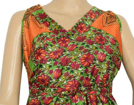 Sushila Vintage Mini Wrap Magic Skirt Saree Green Reversible Art Silk Beach Dress