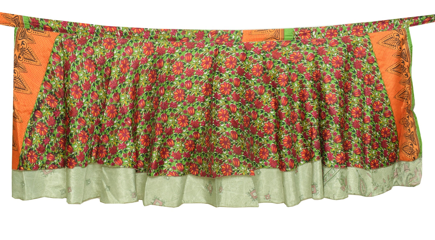 Sushila Vintage Mini Wrap Magic Skirt Saree Green Reversible Art Silk Beach Dress