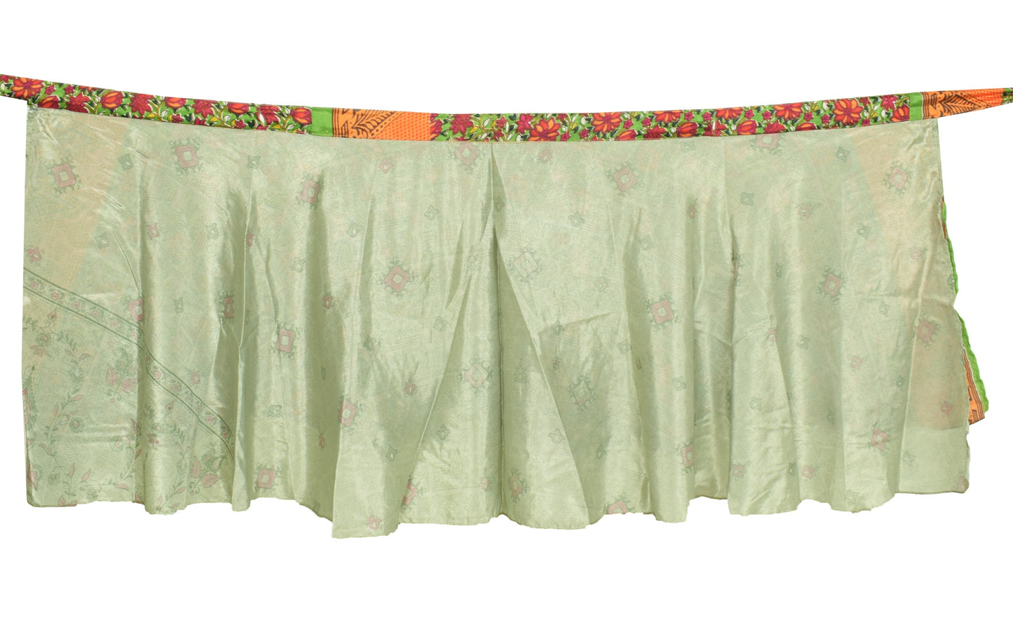 Sushila Vintage Mini Wrap Magic Skirt Saree Green Reversible Art Silk Beach Dress