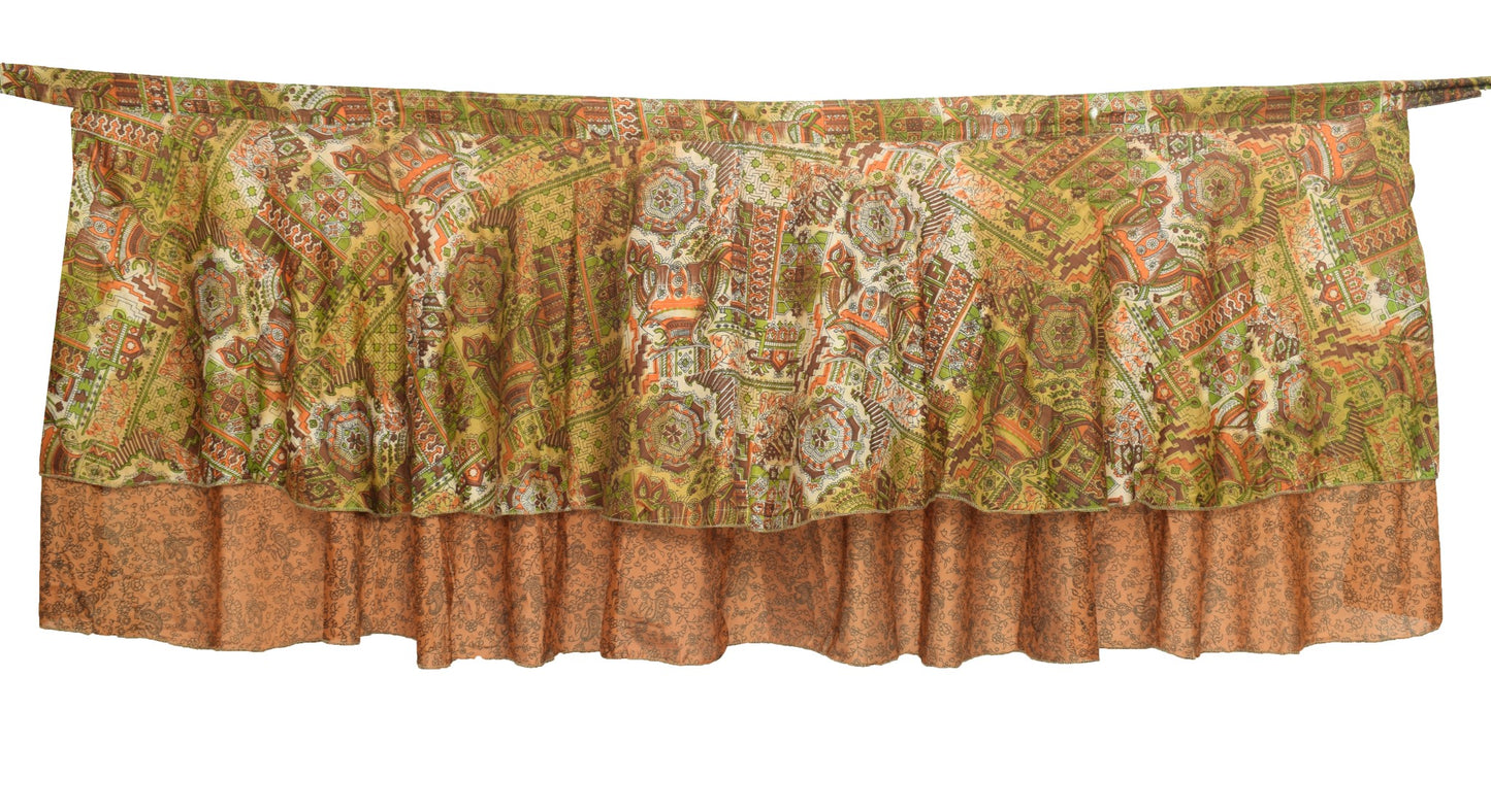 Sushila Vintage Brown Mini Wrap Magic Skirt Art Silk Saree Reversible Beach Dress