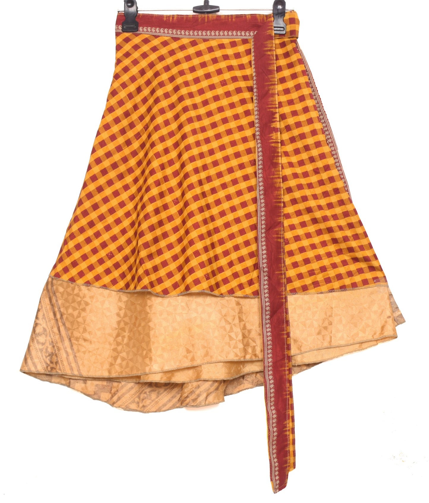Sushila Vintage Peach Mini Wrap Magic Skirt Art Silk Saree Reversible Beach Dress