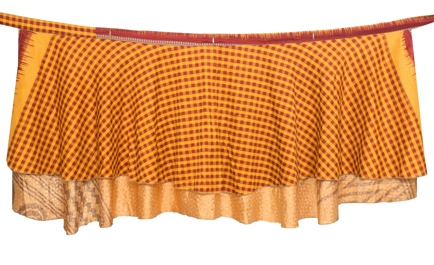 Sushila Vintage Peach Mini Wrap Magic Skirt Art Silk Saree Reversible Beach Dress