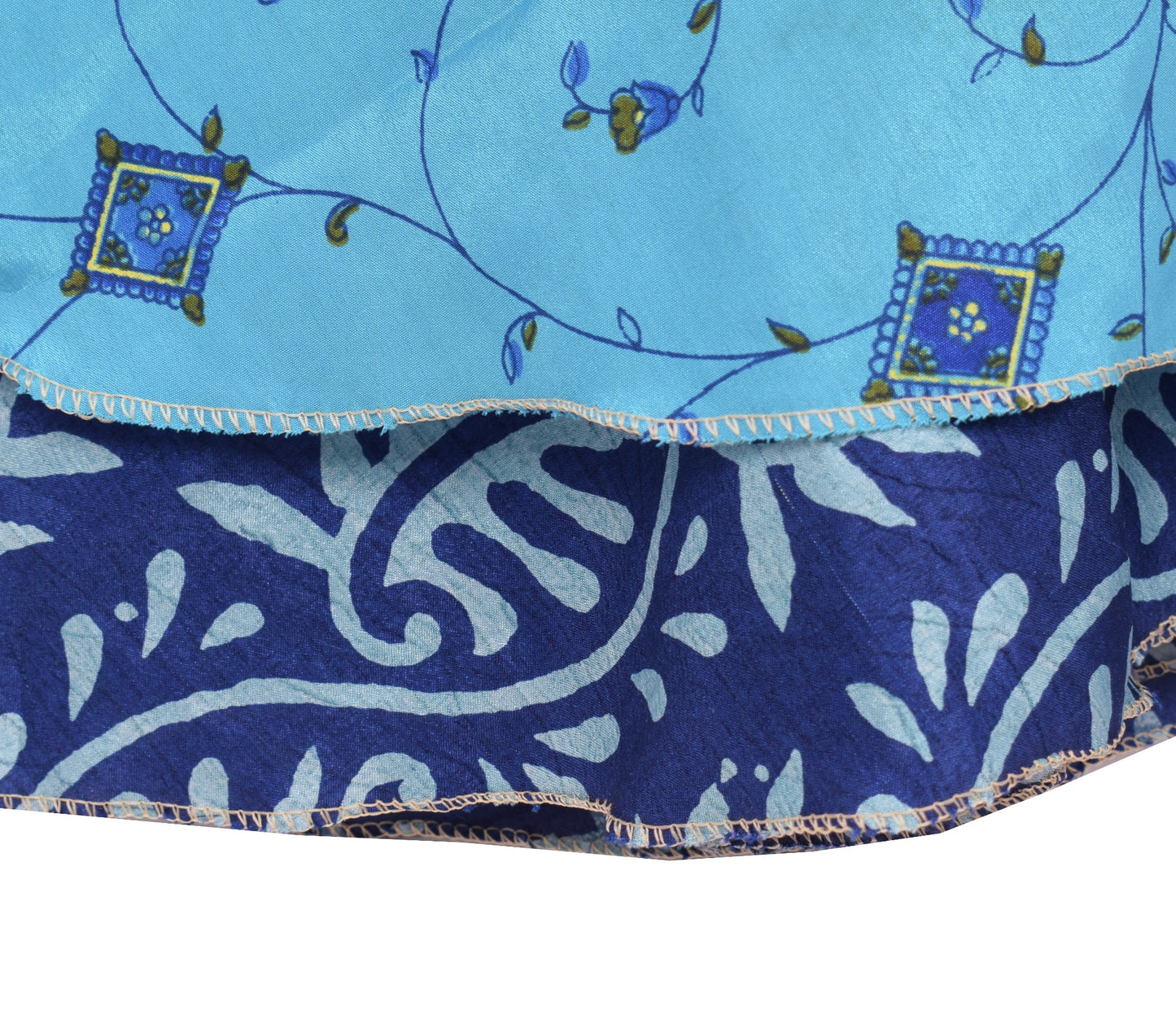 Sushila Vintage Mini Wrap Magic Skirt Indian Art Silk Reversible Blue BeachDress