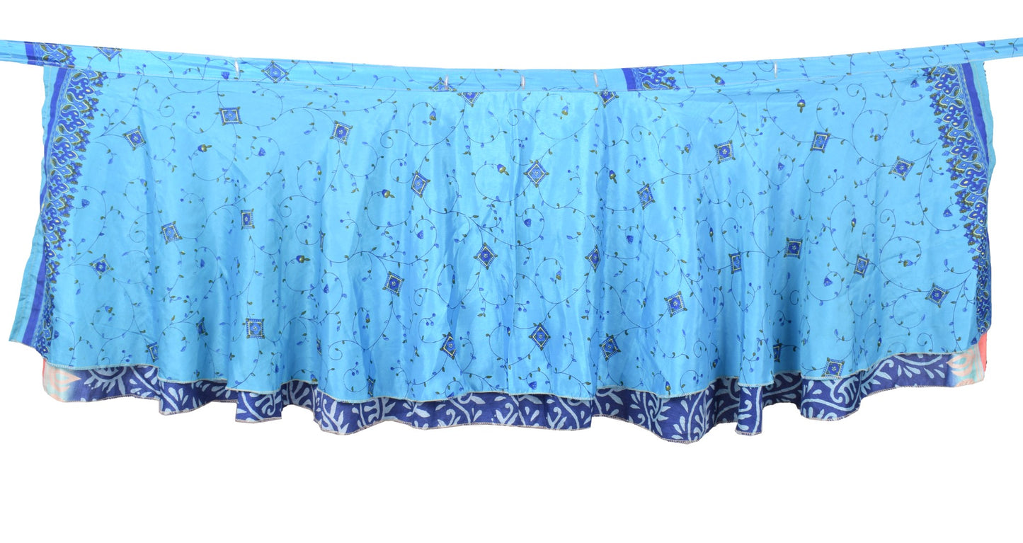 Sushila Vintage Mini Wrap Magic Skirt Indian Art Silk Reversible Blue BeachDress