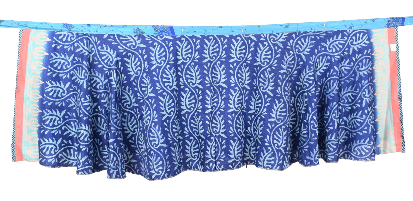Sushila Vintage Mini Wrap Magic Skirt Indian Art Silk Reversible Blue BeachDress