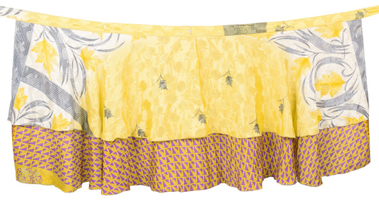 Sushila Vintage Yellow Mini Wrap Magic Skirt Art Silk Reversible Beach Dress