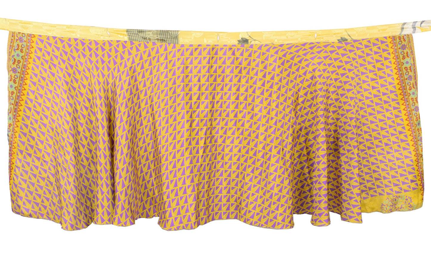 Sushila Vintage Yellow Mini Wrap Magic Skirt Art Silk Reversible Beach Dress