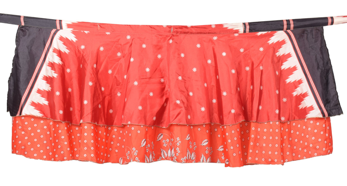 Sushila Vintage Art Silk Red Mini Wrap Magic Skirt Indian Reversible Beach Dress