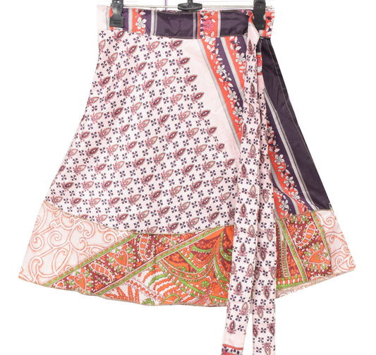 Sushila Vintage Mini Wrap Magic Skirt Art Silk Indian Reversible Beach Dress