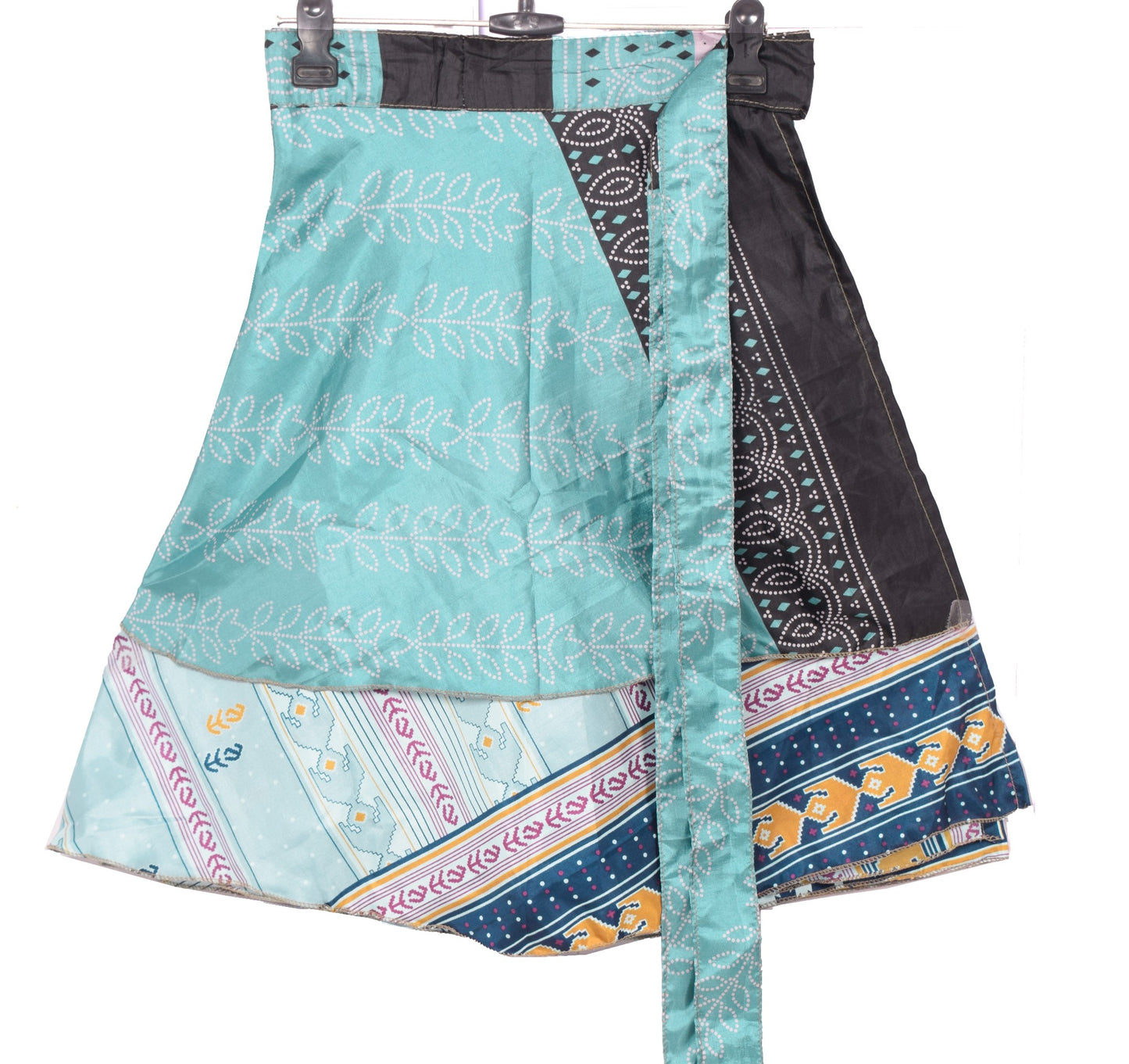 Sushila Vintage Mini Wrap Magic Skirt Indian Art Silk Reversible Beach Dress