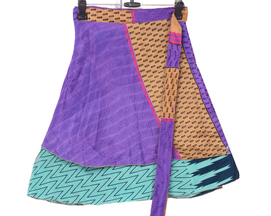 Sushila Vintage Purple Mini Wrap Magic Skirt Art Silk Reversible Beach Dress