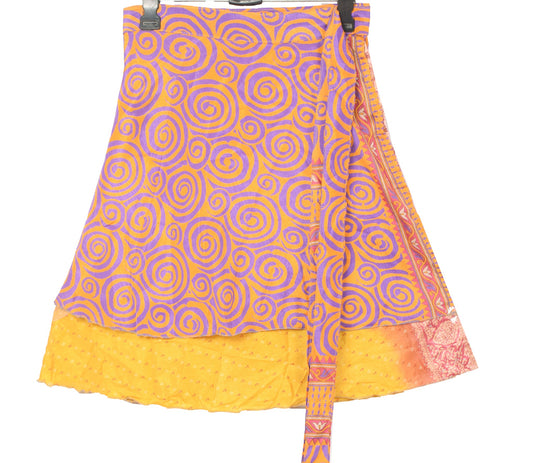 Sushila Vintage  Mini Wrap Magic Skirt Yellow Art Silk Reversible Beach Dress