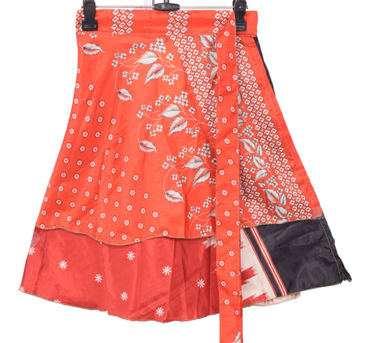 Sushila Vintage Red Mini Wrap Magic Skirt Indian Art Silk Reversible Beach Dress