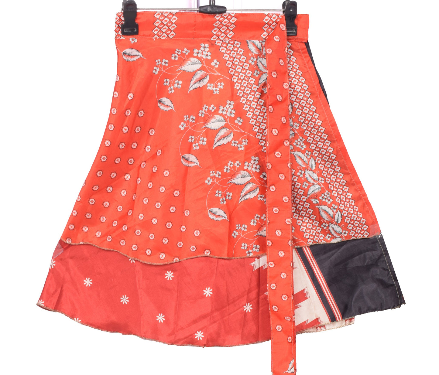 Sushila Vintage Red Mini Wrap Magic Skirt Indian Art Silk Reversible Beach Dress