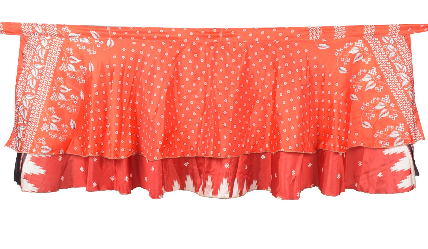 Sushila Vintage Red Mini Wrap Magic Skirt Indian Art Silk Reversible Beach Dress