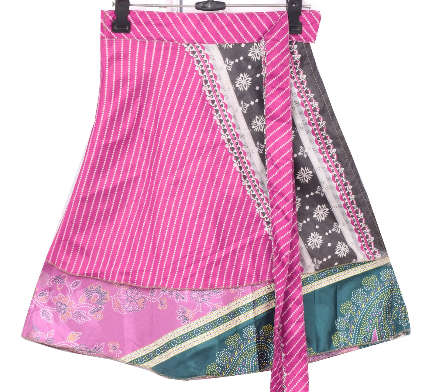 Sushila Vintage Magenta Mini Wrap Magic Skirt Art Silk Reversible Beach Dress