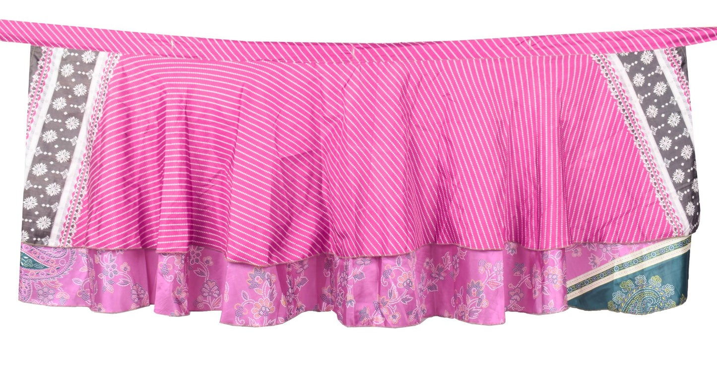Sushila Vintage Magenta Mini Wrap Magic Skirt Art Silk Reversible Beach Dress